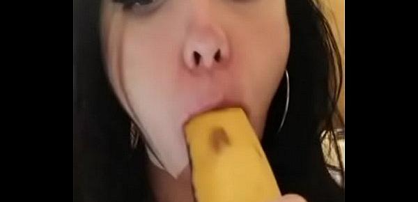  Horny homemade slut choking on a banana